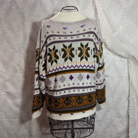 90's Vintage Fair isle cream mock neck sweater - Picture 4 of 4